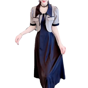 2026夏季新款遮肚小香风显瘦套装时尚外搭小西服连衣裙两件套女