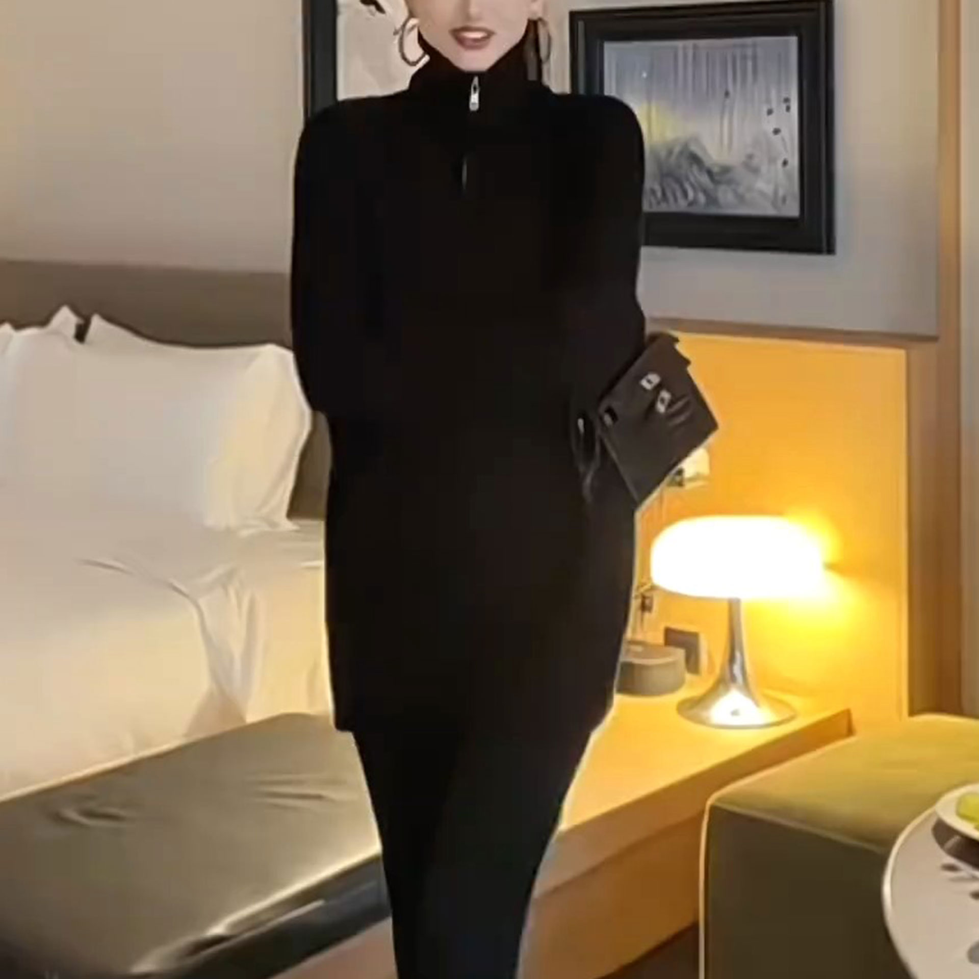 减龄经典半拉链立领毛衣外穿