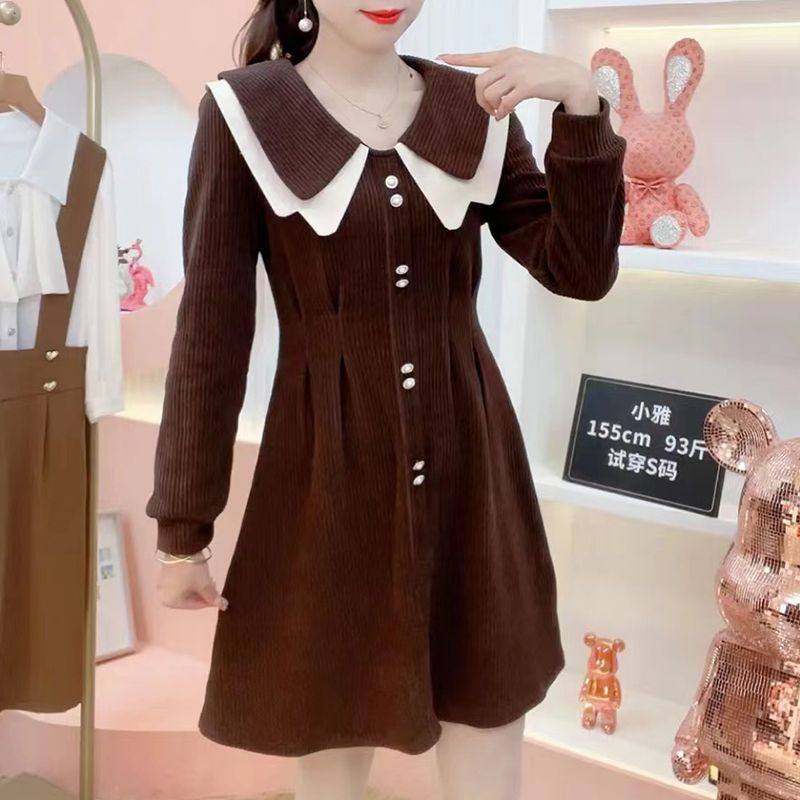 法式气质娃娃领小个子长袖连衣裙