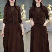 2025秋冬新款 显瘦裙子 复古气质遮肚子修身 假两件长袖 连衣裙女时尚