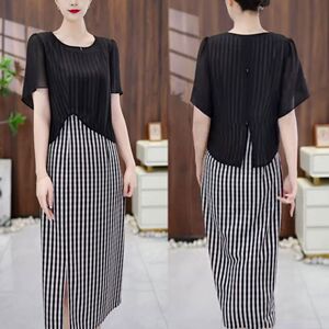 薄款短袖上衣无袖格子连衣裙两件套女2026夏新款时尚气质显瘦套装