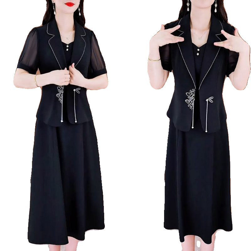 中式盘扣西装上衣吊带连衣裙两件套女2025夏新款时尚气质显瘦套装