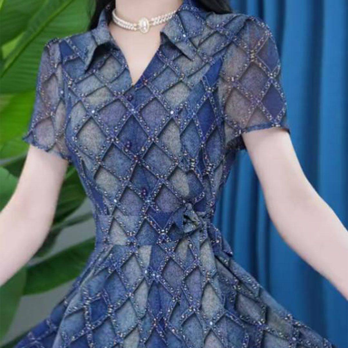 2025年夏季新款时尚短袖连衣裙女气质收腰显瘦中长款印花休闲裙子,女装/女士精品,连衣裙,淘宝优惠券,粉丝福利购,淘宝优惠卷