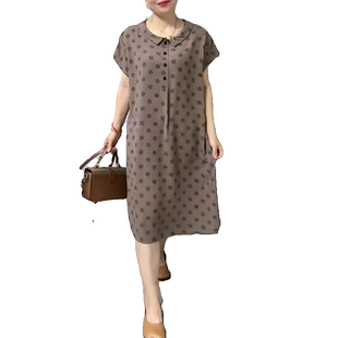 新款娃娃领连衣裙女2025夏季小个子洋气遮肚子显瘦中长款过膝裙子