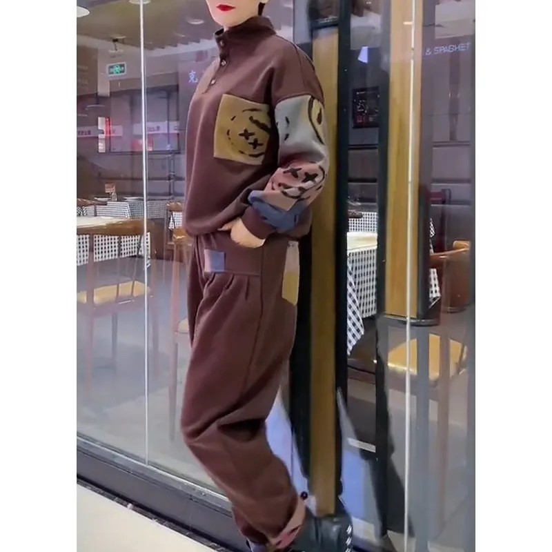 2025早春新款宽松显瘦拼接印花简约套装时尚哈伦裤上衣两件套女潮,女装/女士精品,时尚套装,淘宝优惠券,粉丝福利购,淘宝优惠卷