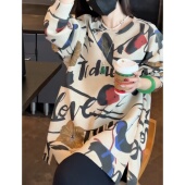 宽松显瘦设计感长袖 冬季 卫衣 洋气印花加绒打底衫 上衣大码 新款 时尚