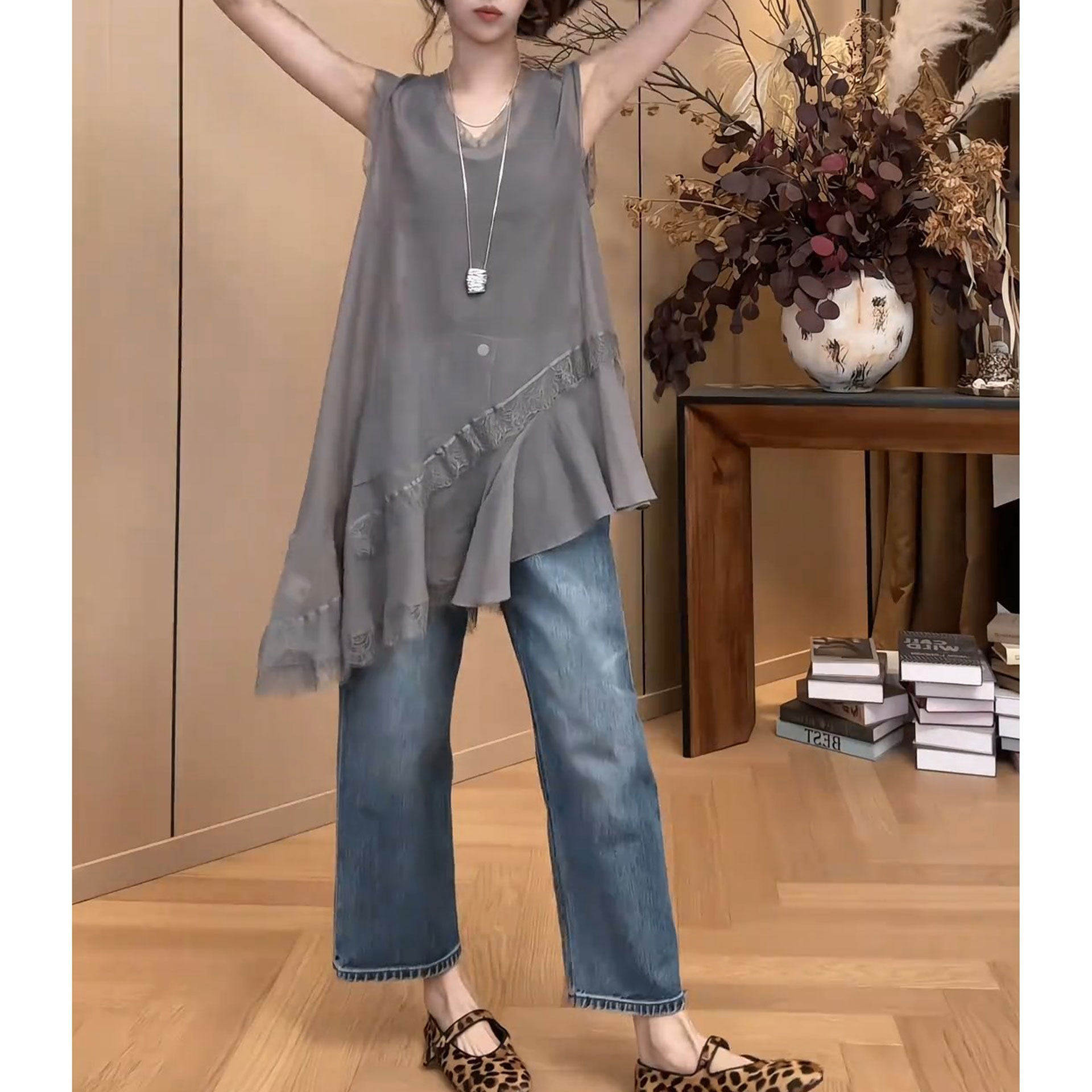 早春夏季新款背心不规则拼接蕾丝裙子女时尚宽松休闲显瘦连衣裙潮