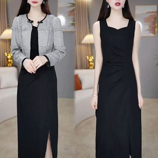 减龄外套抽褶遮肚背心连衣裙两件套 时尚 气质优雅套裙2025春季 新款