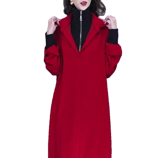 大码假两件连衣裙女2025秋冬新款气质百搭收腰显瘦撞色中长款裙子