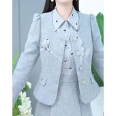 新款 2025秋季 修身 长袖 蝴蝶结印花连衣裙两件套 气质时尚 外套 套装