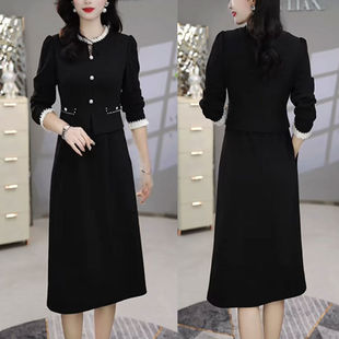 新款 连衣裙女2025秋季 设计感遮肉显瘦假两件裙子 长袖 气质简约时尚