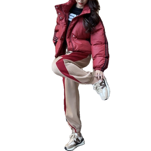 加绒运动休闲套装女2025秋冬新款韩版小个子宽松棉服束脚裤两件套