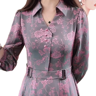 印花连衣裙2026早春新款女装长袖贵夫人高档洋气轻奢显瘦大码裙子