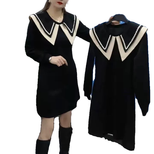 大码胖mm高级感连衣裙2025秋冬新款洋气显瘦娃娃领休闲百搭裙子女