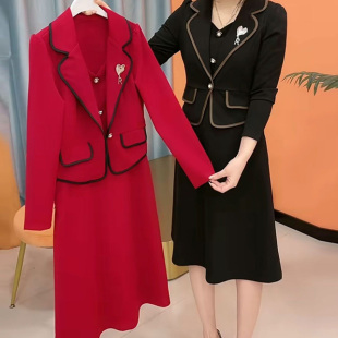假两件连衣裙女气质减龄显瘦拼接西服领裙子 韩版 2025早春新款 时尚