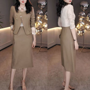 蕾丝拼接长袖 时尚 设计感外套 新款 裙子 高级感连衣裙女2025年秋季