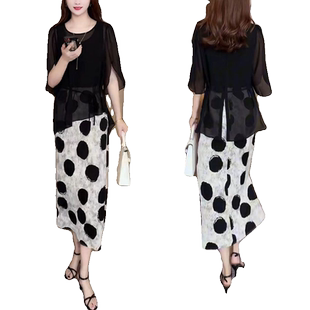 设计感薄款上衣波点连衣裙两件套2026夏季新款气质宽松显瘦套装女