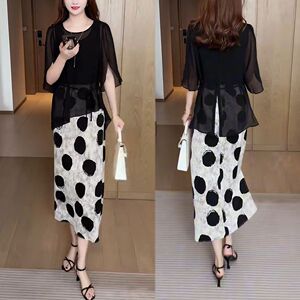 设计感薄款上衣波点连衣裙两件套2026夏季新款气质宽松显瘦套装女