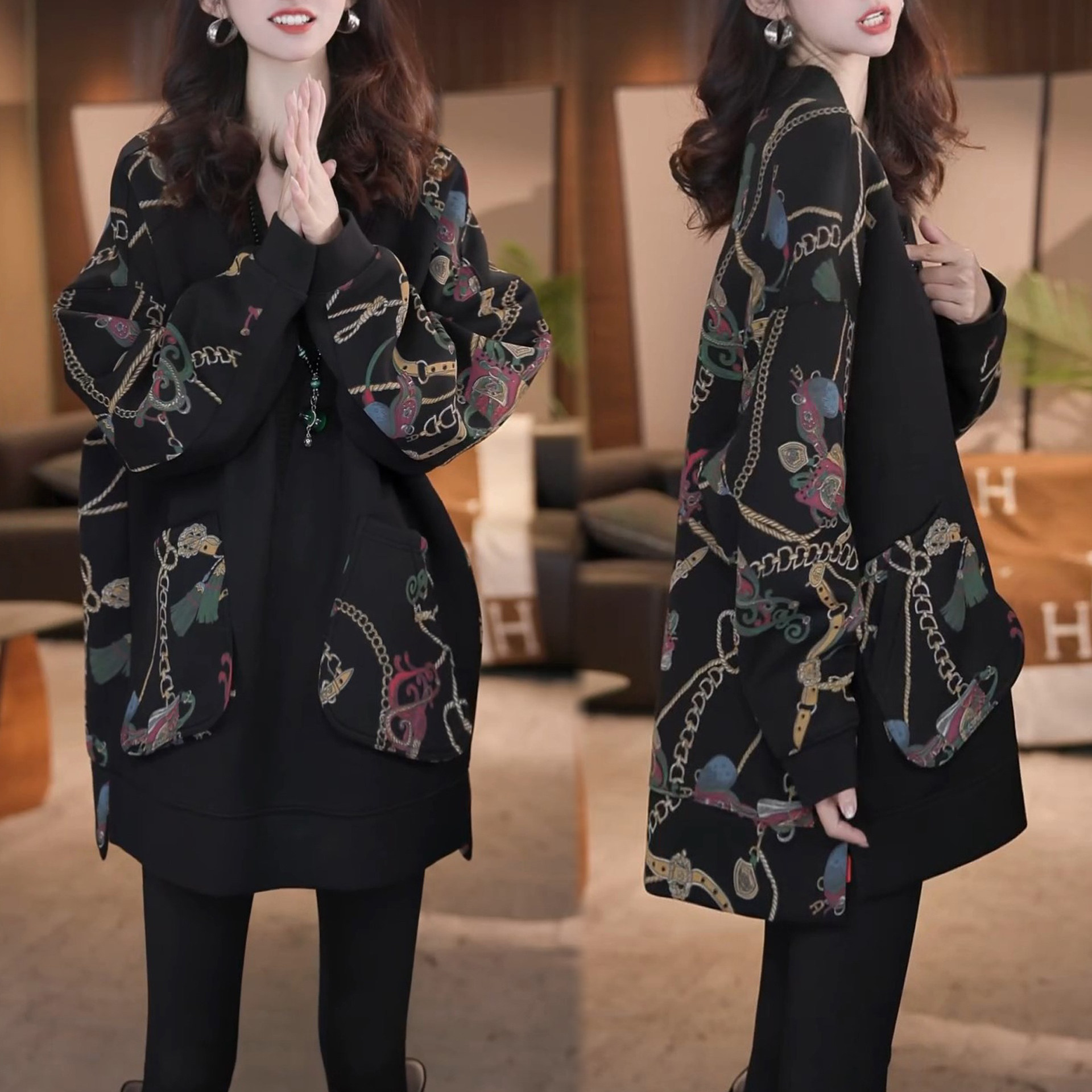 秋冬季新款时尚复古慵懒休闲卫衣女加绒洋气宽松显瘦V领长袖上衣,女装/女士精品,卫衣/绒衫,淘宝优惠券,粉丝福利购,淘宝优惠卷