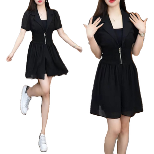 2025夏新款时尚小个子套装女气质收腰显瘦背心+短裤+连衣裙三件套