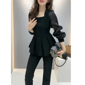 高级感套装 上衣微喇裤 女2026早春新款 显瘦泡泡袖 两件套潮 修身 时尚