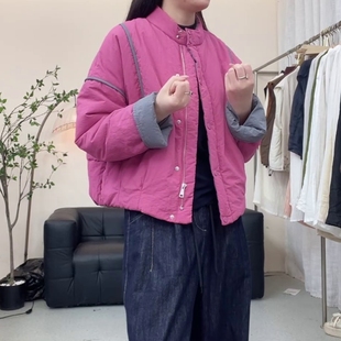 时尚韩版休闲薄款短款棉服2025秋冬新款宽松显瘦百搭立领棉衣外套