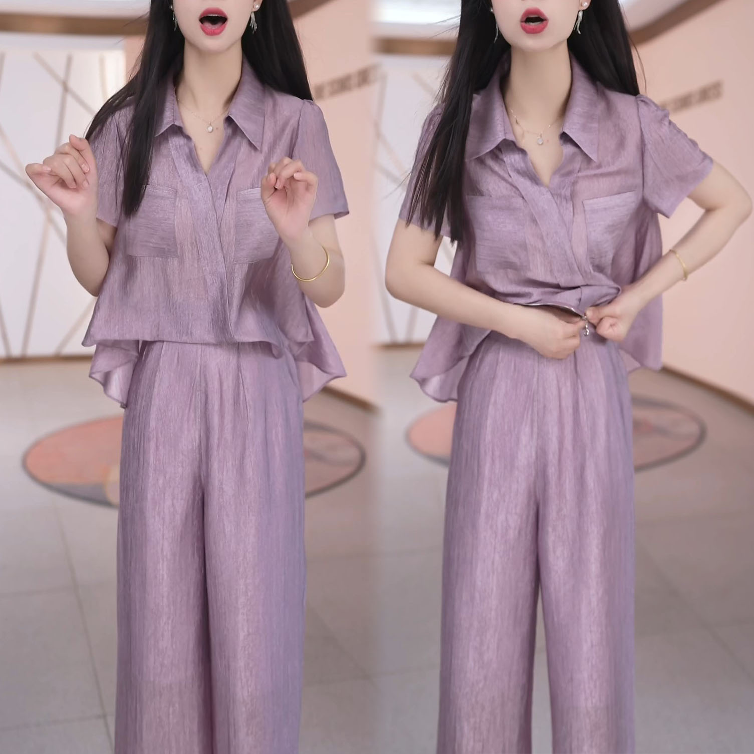 高腰阔腿裤休闲两件套女