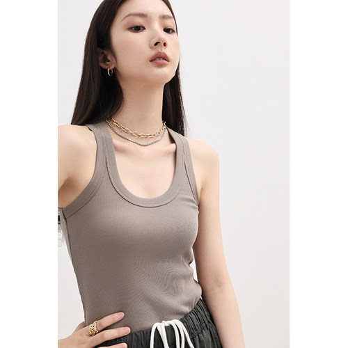 且可ChillCozy 丹麦夏日 新疆长绒棉罗纹工字背心修身显瘦上衣女