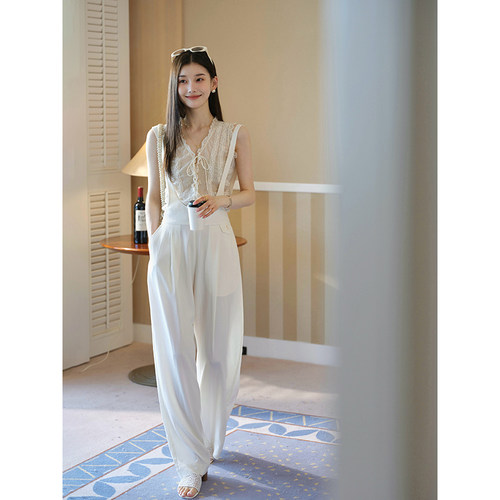 且可ChillCozy 里维斯 通勤松弛百搭羊毛天丝混纺调节背带裤女夏