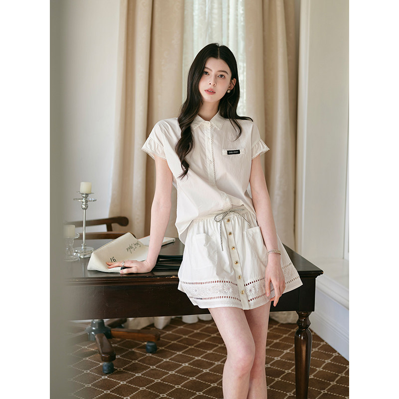 且可ChillCozy 海盐苏打 夏日时尚套装miu系棉感娃娃领三件套女夏