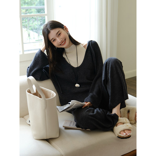 且可ChillCozy 优可丝 休闲时尚套装LOOK穿搭羊毛混纺针织三件套
