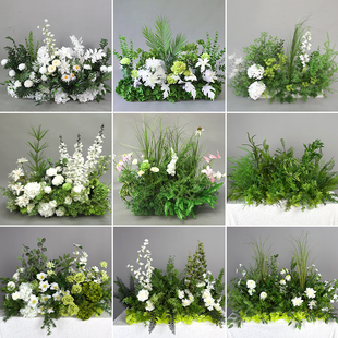 饰 森系婚庆地排花花排橱窗千代兰订婚宴布置造景生日白绿色花艺装