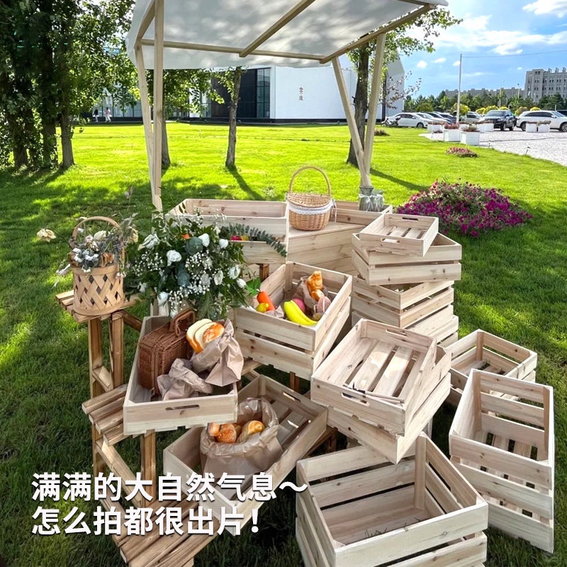 新款森系户外草坪婚礼道具木质复古四件套摆件木盒迎宾区收纳装饰