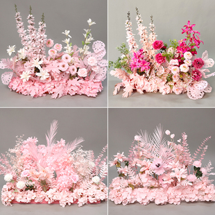 婚庆粉色仿真花花排场景花排绢花仿真地排花花艺婚礼布置假花装饰