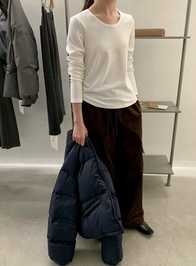 EVERTRUE2025冬新款韩版宽松休闲百搭圆领长袖打底上衣女32706