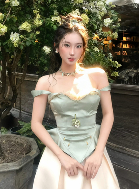 DandD1912“绿境奇遇”原创重工雾绿色鱼骨胸衣掐腰立裁显瘦抹胸