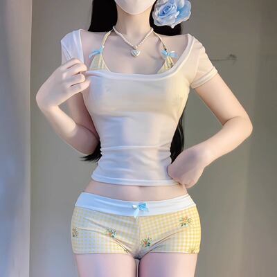 碎花比基尼三件套保守性感