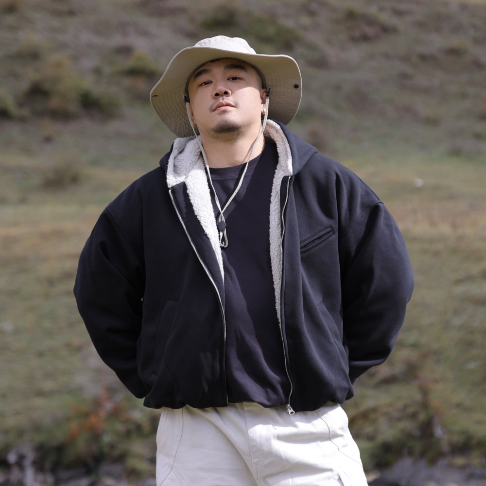 vensonshop日系连帽北极绒棉衣短款保暖运动服情侣拉链夹克外套