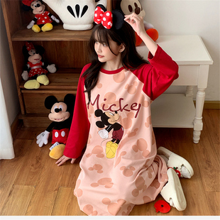 Disney/迪士尼春秋新款套头长袖带胸垫睡衣女宽松休闲家居服0158