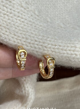 小众高级感马蹄扣镶钻圈圈耳环