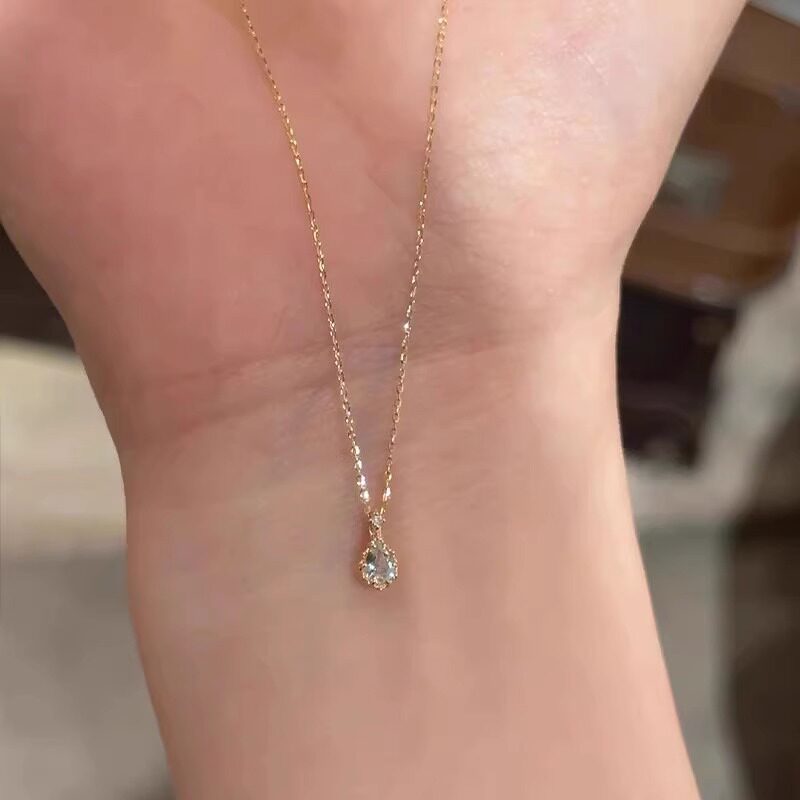 艾瑞雅海蓝宝水滴吊坠闪钻项链高级感轻奢小众设计锁骨链一件代发