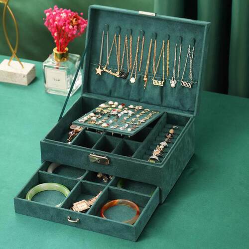 Chinese retro earrings necklaces jewelry storage box large