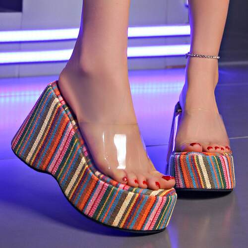 women wedge slippers high heel shoes大码42高跟沙滩凉拖鞋