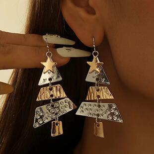 Vintage Metal Christmas Tree Long Drop Earrings forWomen Gir