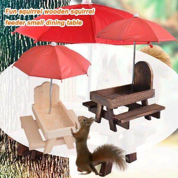 Pet Feeder Wooden Bird Squirrel Feeder Functional Pet