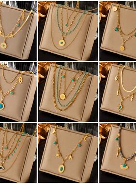 316L Stainless Steel Green Stone Crystal Necklace For Women