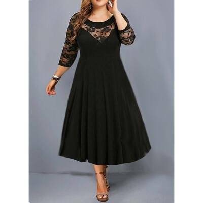 Black lace stitching big yards dress party dress 大码连衣裙
