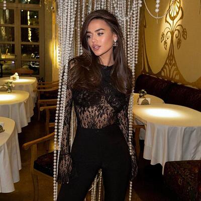 sexy Bodysuits Long Sleeve Sexy Round-Neck black top 连体衣