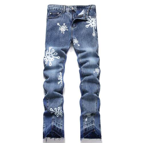 Men Straight Flared Jeans 男士印花直筒宽松微喇叭牛仔裤