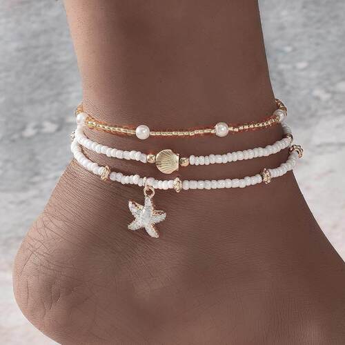 Foot chain set 2-piece set欧美跨境米珠海星吊坠脚炼套装2件套